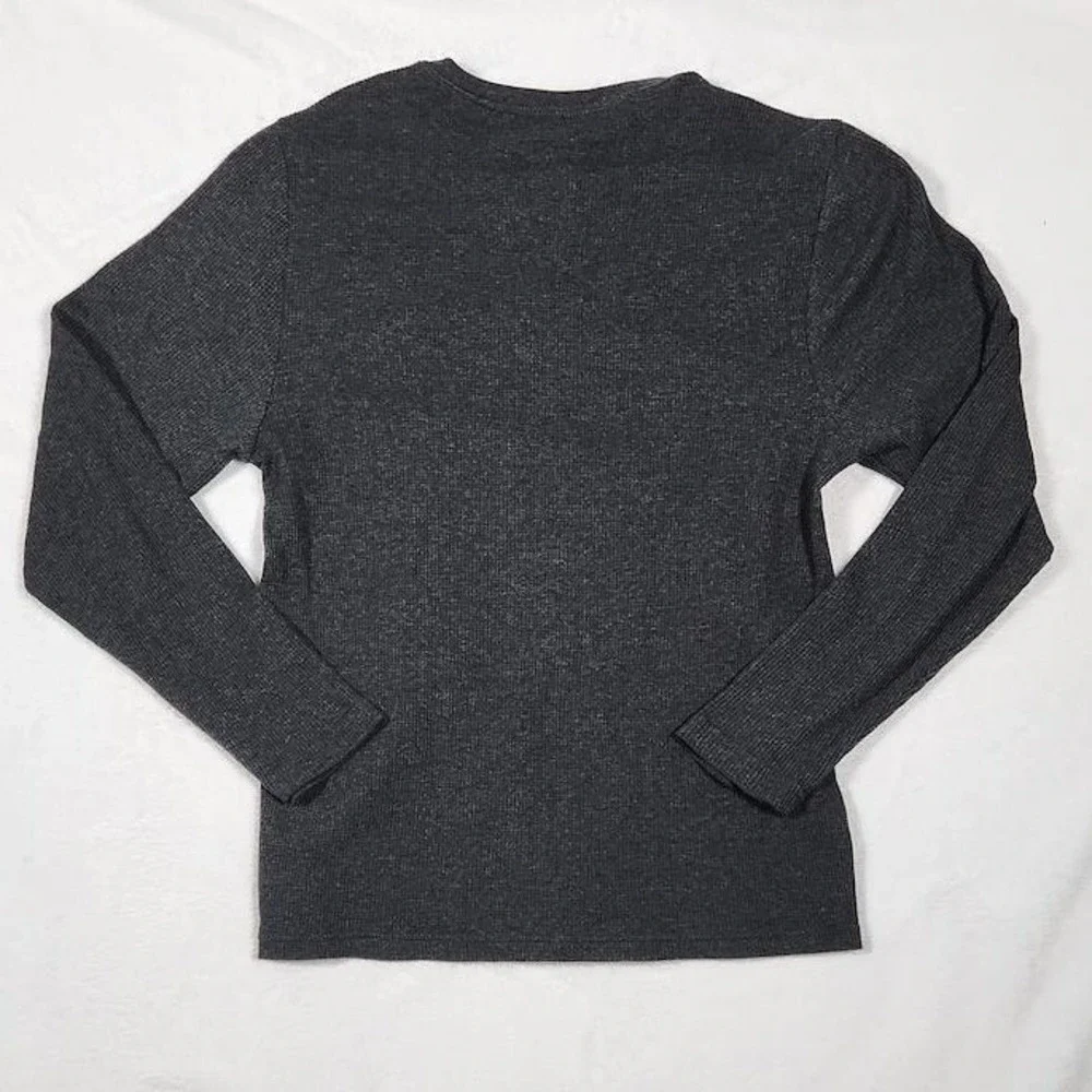 Lucky Brand Y2K Medium Charcoal Grey Waffle Knit Henley Long Sleeve Sleep Top